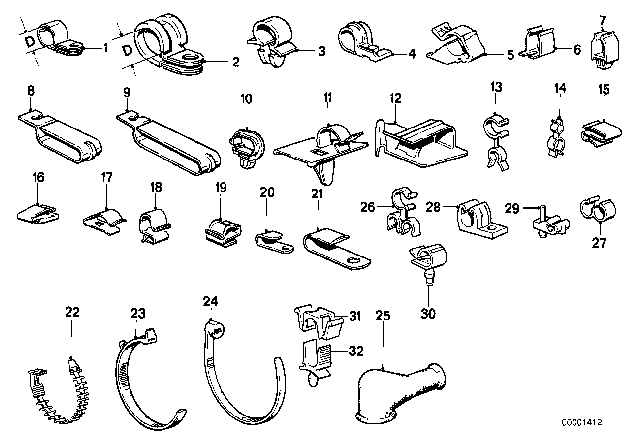 1985 BMW 635CSi Cable Holder Diagram for 12511271692