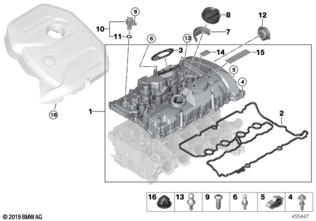 2017 BMW 330i Cylinder Head Cover / Mounting Parts Diagram