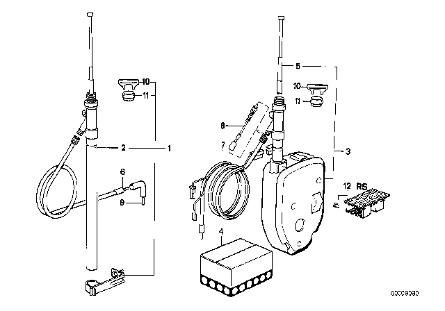 1979 BMW 633CSi Automatic Antenna Screwed Rear Diagram for 65221466121