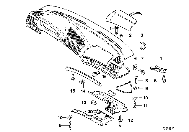 1996 BMW 750iL Right Dashboard Centering Support Diagram for 51458218248