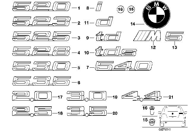 2001 BMW 525i Trunk Lid Emblem Diagram for 51148137275