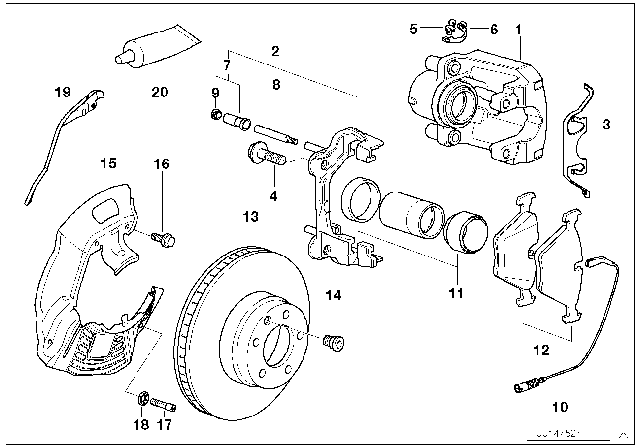 2003 BMW 540i Front Wheel Brake, Brake Pad Sensor Diagram