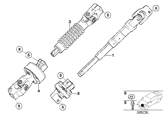 2006 BMW 325Ci Steering Column - Lower Joint Assy Diagram