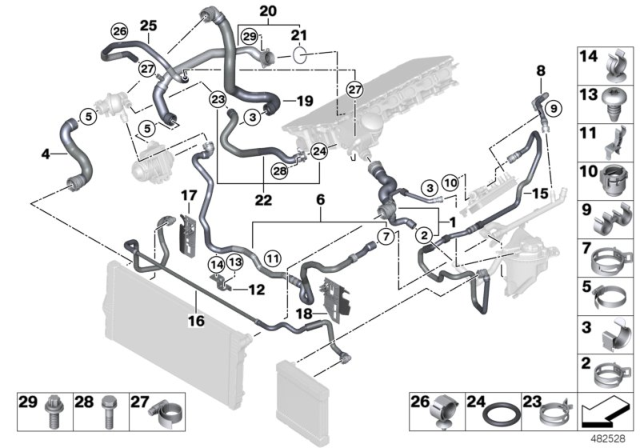 2016 BMW 640i xDrive Cooling System Coolant Hoses Diagram 2