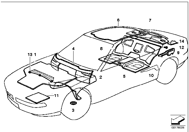 1997 BMW 850Ci Sound Insulation Diagram