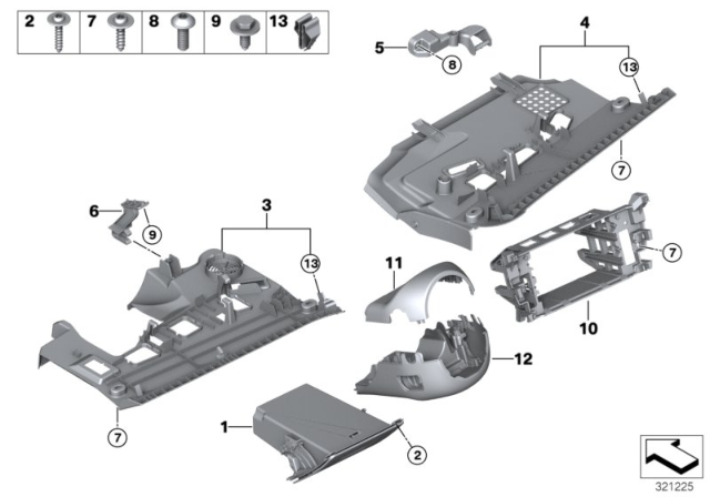 2010 BMW 528i Mounting Parts, Instrument Panel Diagram 1