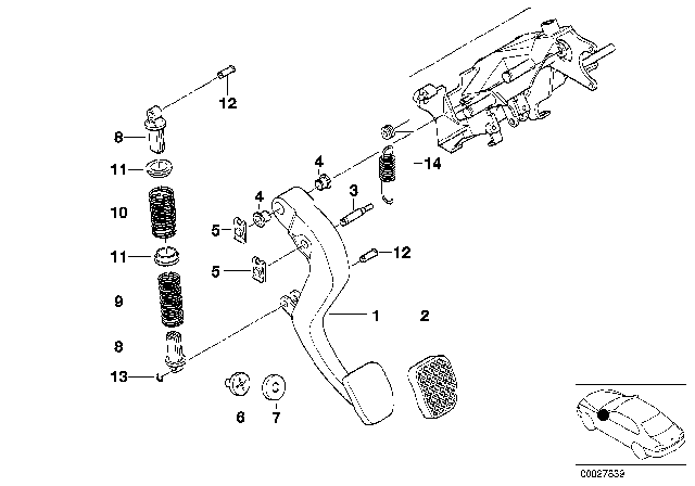 2000 BMW Z8 Pedals - Supporting Bracket / Clutch Pedal Diagram