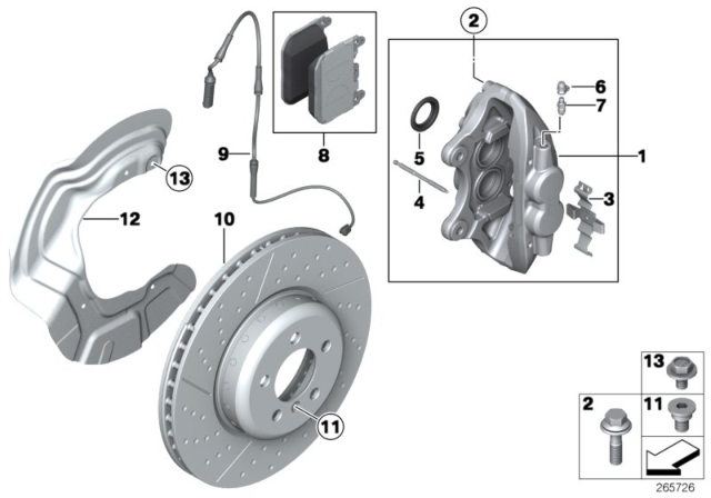 2014 BMW 335i M Performance Front Wheel Brake-Replace Diagram