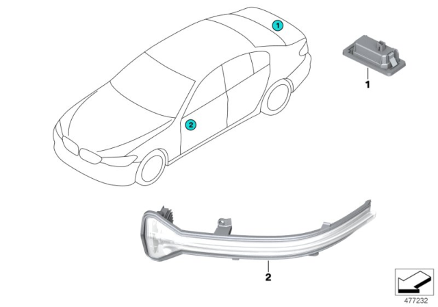 2019 BMW 540i Side Repeater / Lights Outer Diagram