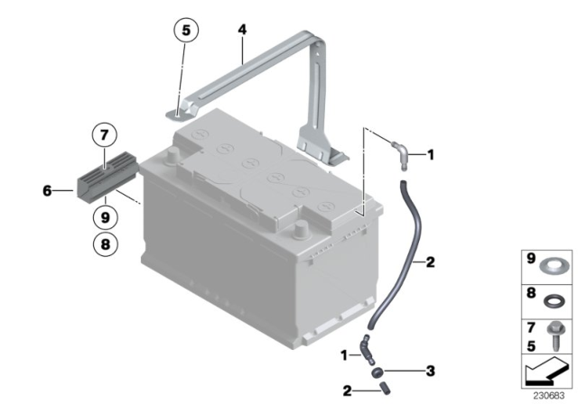 2010 BMW 528i Battery Holder And Mounting Parts Diagram 1