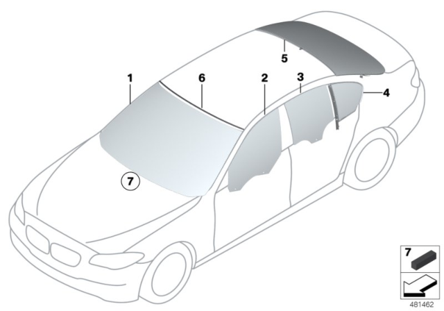 2013 BMW 535i Glazing Diagram