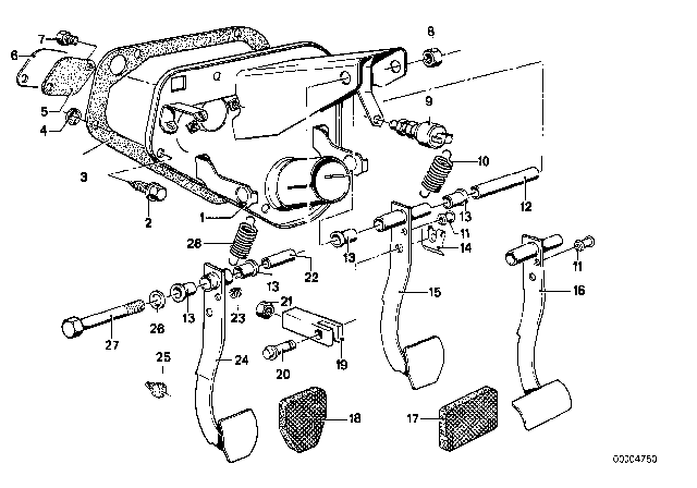 1980 BMW 320i Pedals / Stop Light Switch Diagram