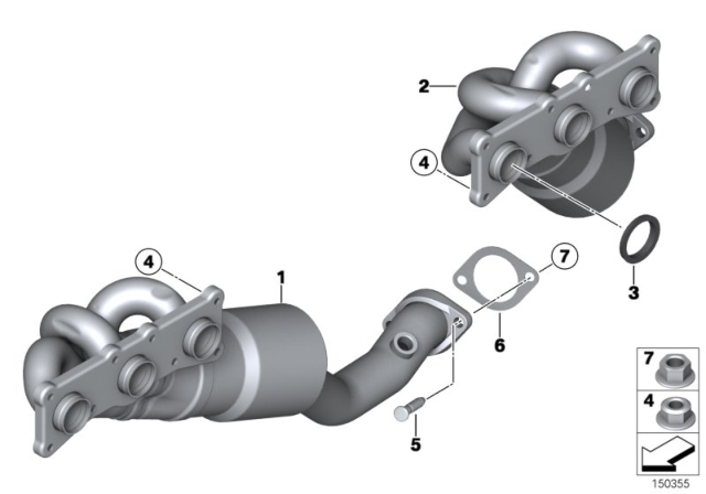 2007 BMW 530xi Exhaust Manifold With Catalyst Diagram