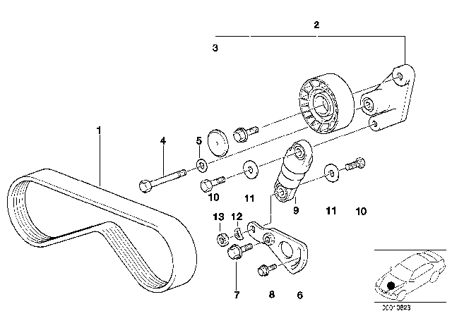 2001 BMW 740iL Adjusting Pulley With Lever Diagram for 11281742859