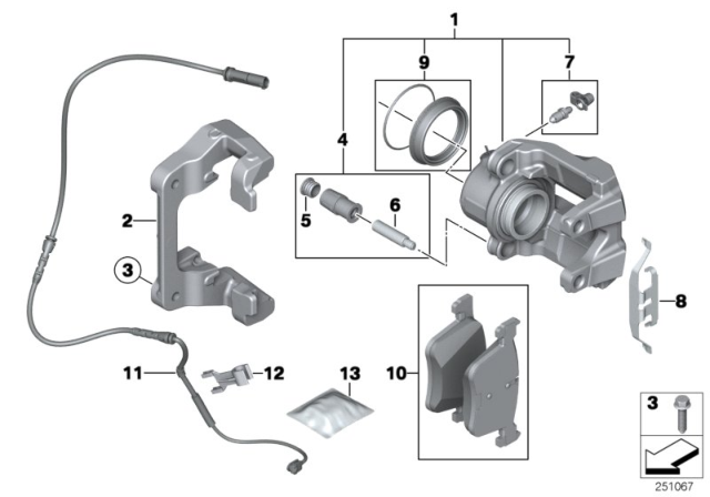 2015 BMW X4 Front Wheel Brake, Brake Pad Sensor Diagram