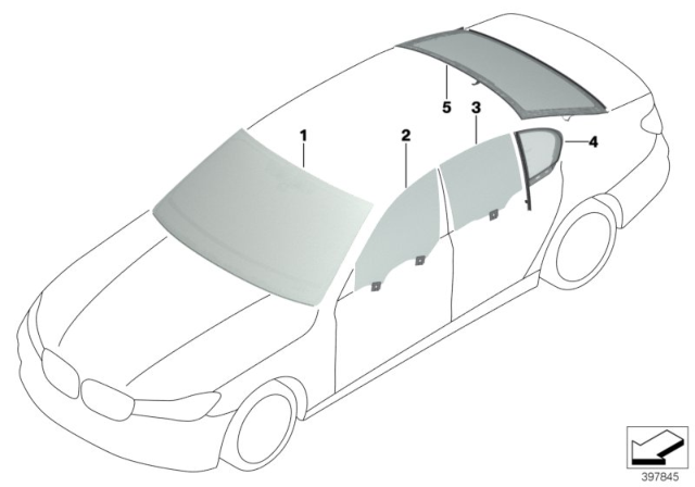 2018 BMW 740i xDrive Side Window, Green, Door, Rear Left Diagram for 51357337985