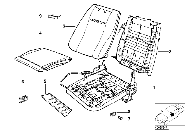 1983 BMW 528e BMW Sports Seat Upholstery Parts Diagram