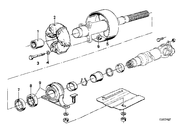 1980 BMW 633CSi Drive Shaft, Universal Joint / Centre Mounting Diagram