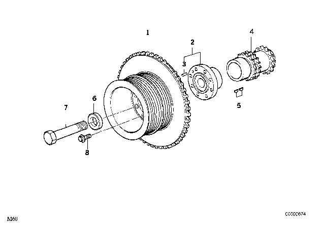 1994 BMW 540i Engine External Crank Pulley Vibe Dampner Diagram for 11231704342