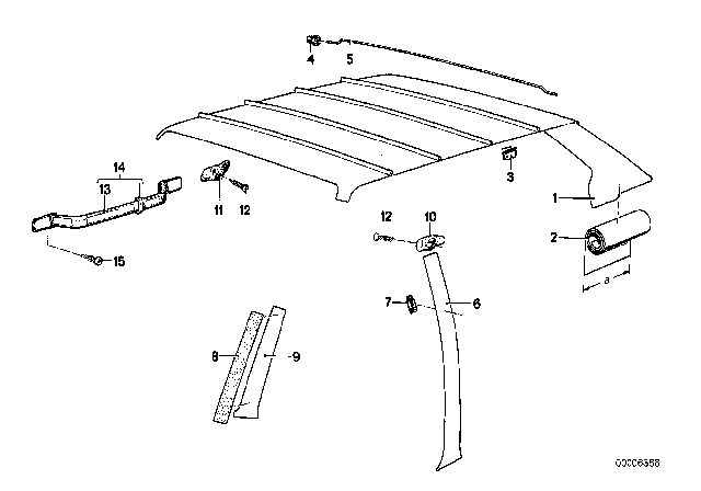 1980 BMW 320i Roof Trim - Headlining / Handle Diagram