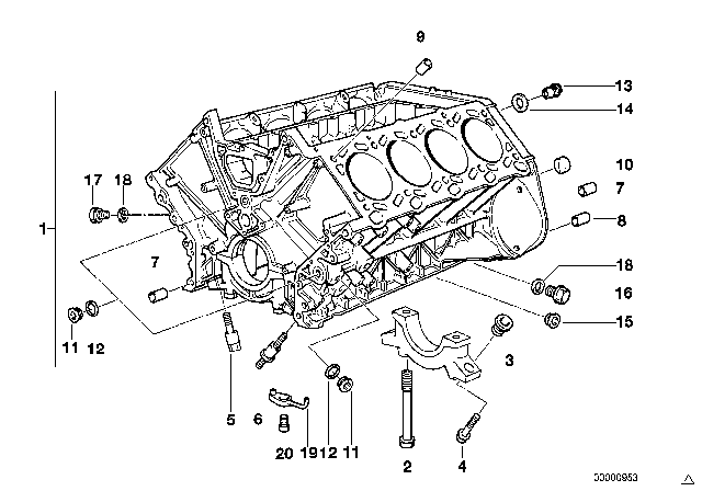 2001 BMW 540i Engine Block & Mounting Parts Diagram 1