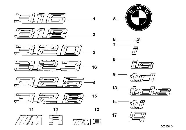1998 BMW 328is Emblems / Letterings Diagram