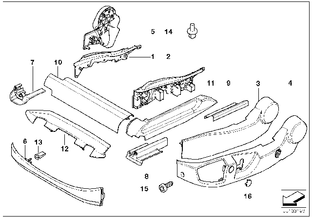 2008 BMW 528xi Finisher, Upper Rail, Front, Left Diagram for 52107007729