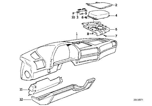 1992 BMW 735i Dashboard Covering / Passenger's Airbag Diagram