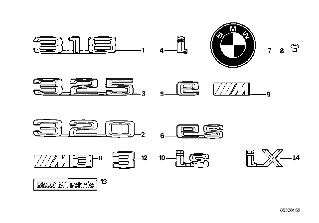 1984 BMW 325e Letter "E" Diagram for 51141916138