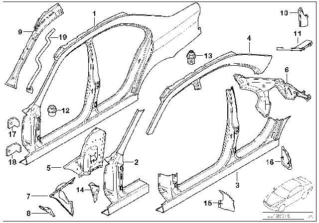 2002 BMW 530i Side Frame Diagram