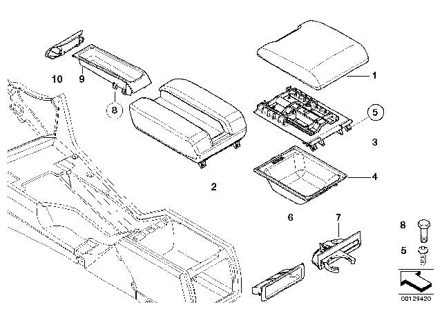 1998 BMW 528i Center Armrest Tray Diagram for 51168196967