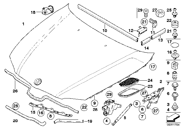 2012 BMW 128i Sealing, Upper Part Of The Hood, Right Diagram for 51767140586