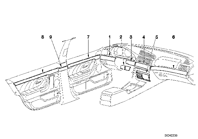 1996 BMW 750iL Wooden Strip,Instrument Panel Centre. Left Diagram for 51450005846