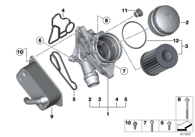 2015 BMW 228i xDrive Lubrication System - Oil Filter, Heat Exchanger Diagram