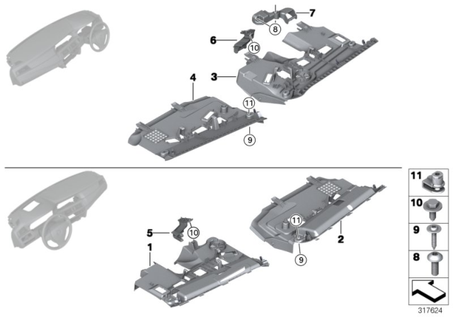 2015 BMW 550i Mounting Parts, Instrument Panel Diagram 2