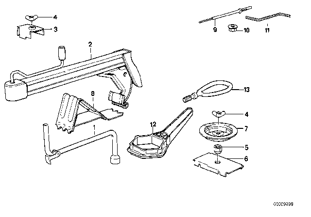 1980 BMW 633CSi Tool Kit / Lifting Jack Diagram