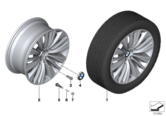 2010 BMW 750Li BMW LA Wheel, Multi-Spoke Diagram 1