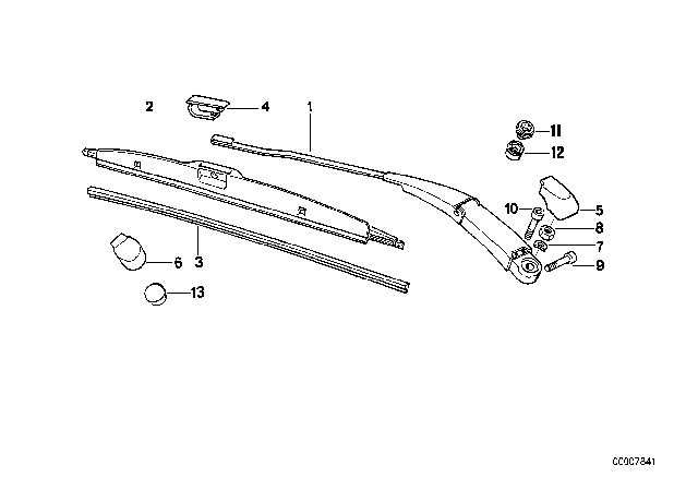 1993 BMW 850Ci Single Components For Wiper Arm Diagram