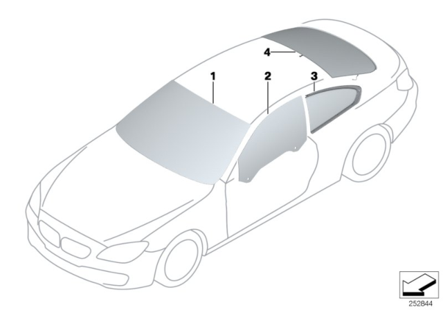 2016 BMW 640i xDrive Glazing Diagram