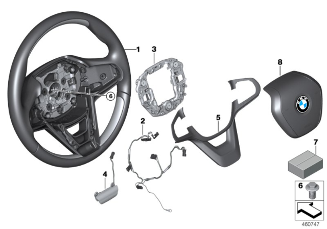 2019 BMW 750i Steering Wheel, Wood, Airbag Diagram