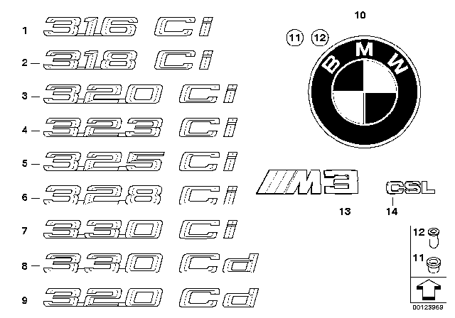 2001 BMW 325Ci Emblems / Letterings Diagram