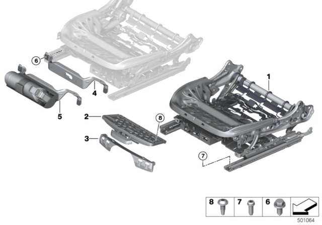 2020 BMW 840i xDrive Gran Coupe Seat, Front, Seat Frame Diagram