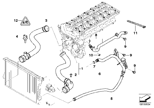 2002 BMW 325xi Cooling System - Water Hoses Diagram