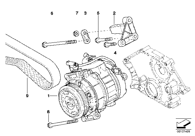 2006 BMW 750Li Air Conditioning Compressor - Supporting Bracket Diagram