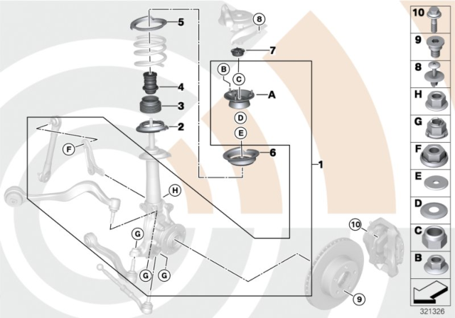 2006 BMW M6 Repair Kit, Support Bearing Diagram