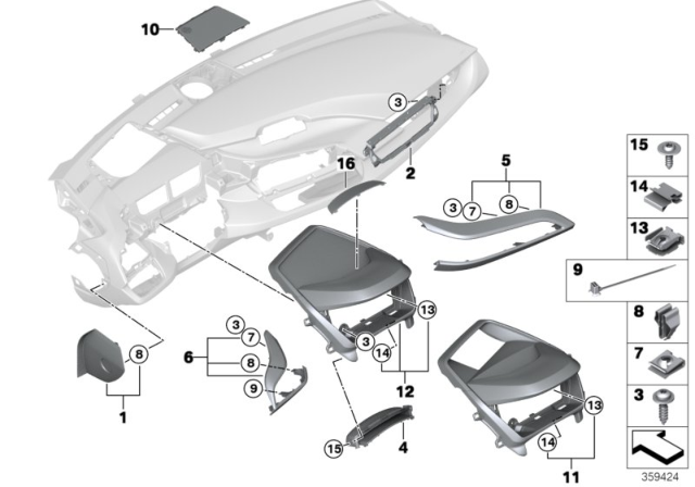 2014 BMW i8 Mounting Parts, Instrument Panel Diagram 2