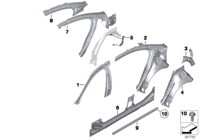 2012 BMW 550i xDrive Wheel Arch Outer Rear Right Diagram for 41217356202