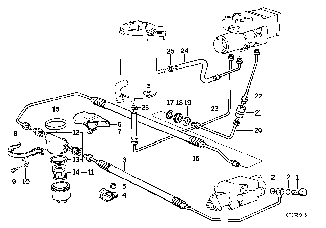 1988 BMW 750iL Oil Pipes, ASC+T Diagram 1