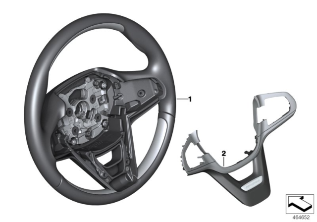2020 BMW 740i Steering Wheel Rim Leather/Wood Ash Vein Diagram for 32307854069