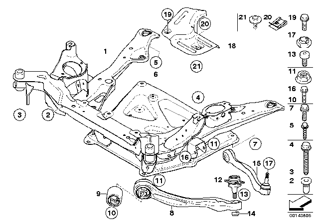 2007 BMW 530xi Front Axle Support, Wishbone / Tension Strut Diagram